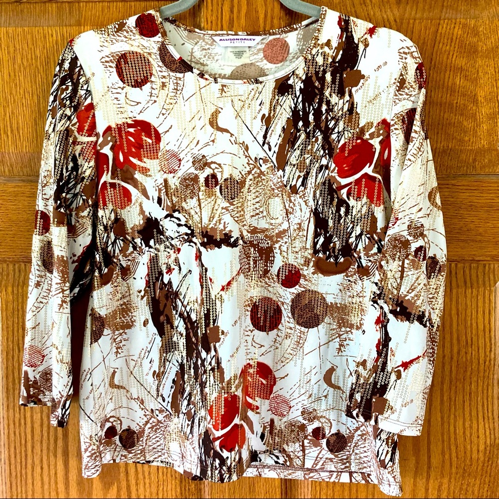 5/$15 Allison Daley Petite Abstract Fall Colors 3/4 Sleeve Top PS (BUNDLE ONLY)